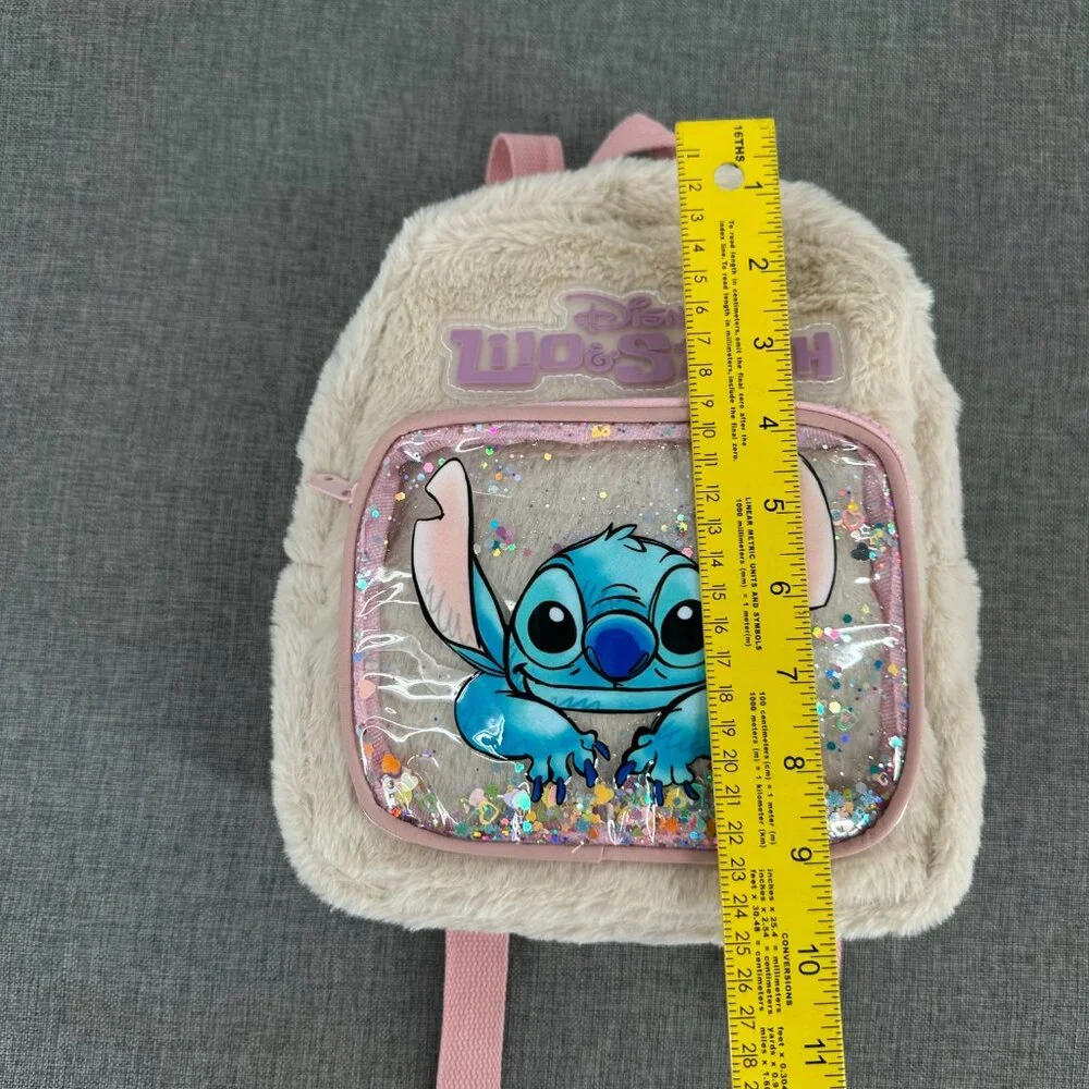 NEW! Disney Lilo &‎ Stitch Plush Backpack Beige Turquoise Sequin Pocket detail
